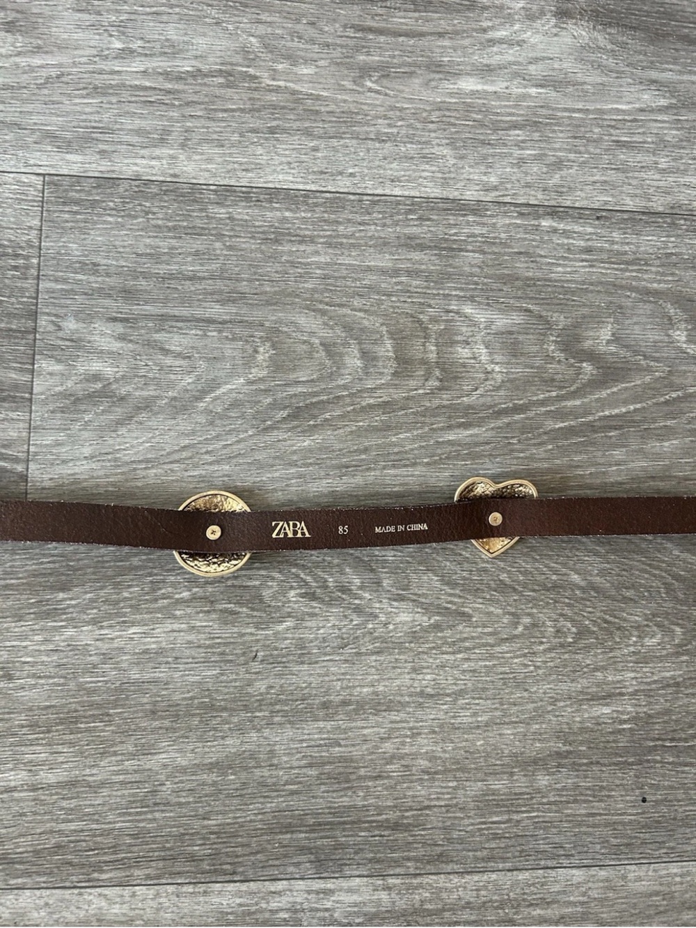 ZARA Hammered Gold Heart Drop Belt Brown Leather Size 85 Statement Design NWOT M - Picture 9 of 15